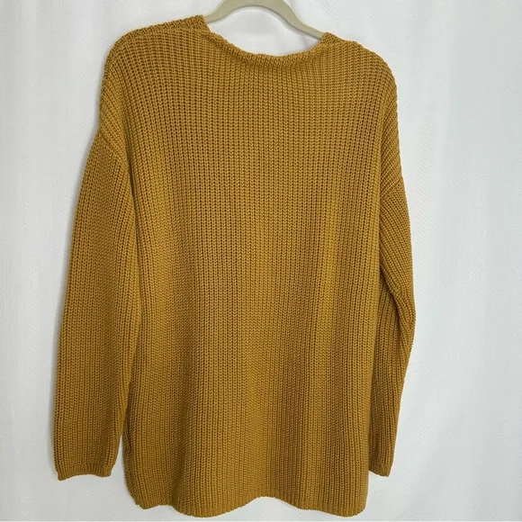 Jenni Kayne ribbed sweater mustard yellow medium v neck classic minimalist - Picture 6 of 6